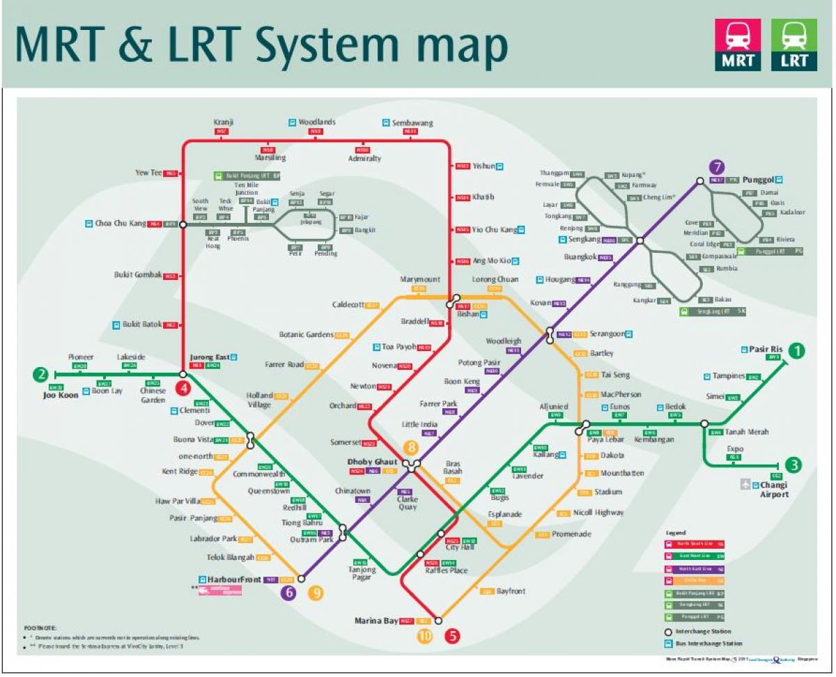lrt percorso sulla mappa di Singapore
