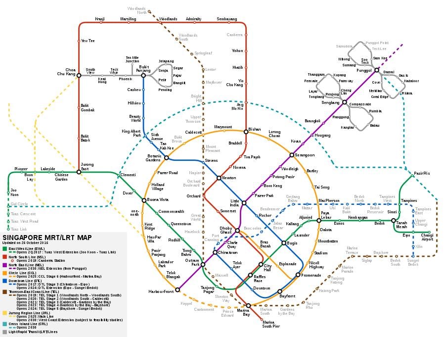 Singapore sistema di mrt mappa