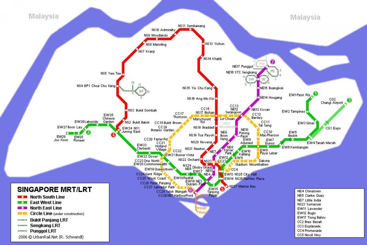 mtr percorso sulla mappa di Singapore